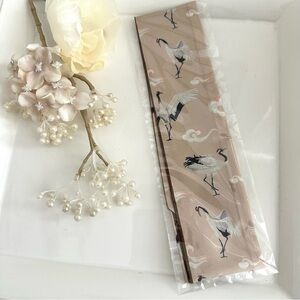 Beige Crane Print Hair Scarf Purse Twilly 3/$20